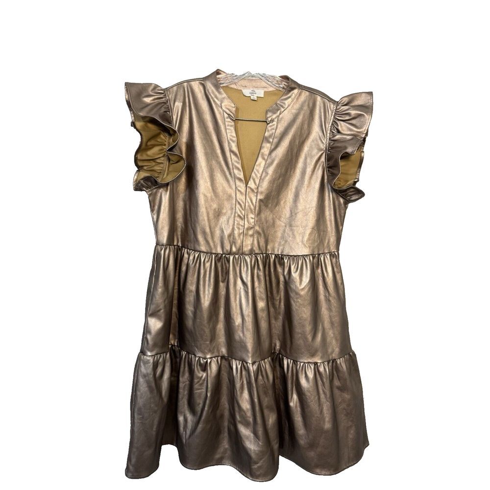 Entro Women's Pleather Bronze Baby Doll Dress size Large Boutique